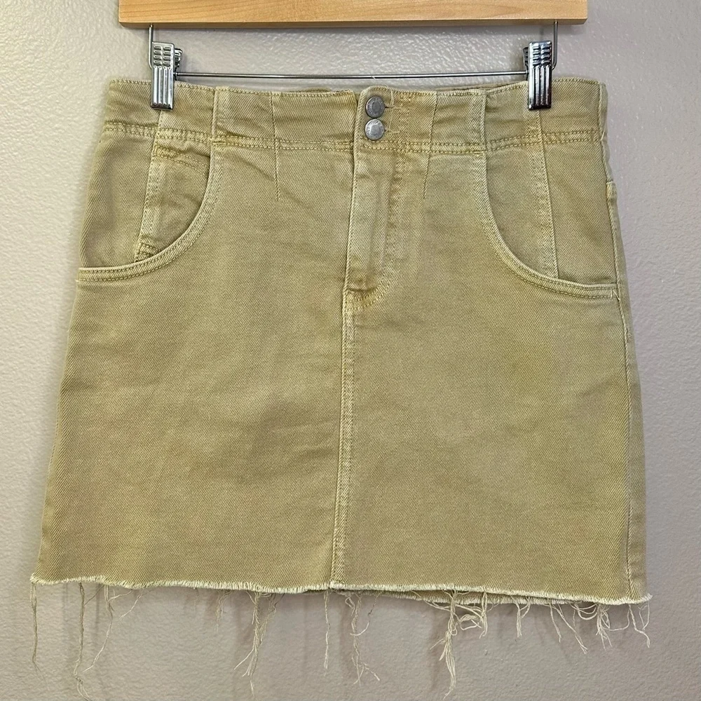 Free People Tan Back Buckle Distressed Mini Skirt Casual